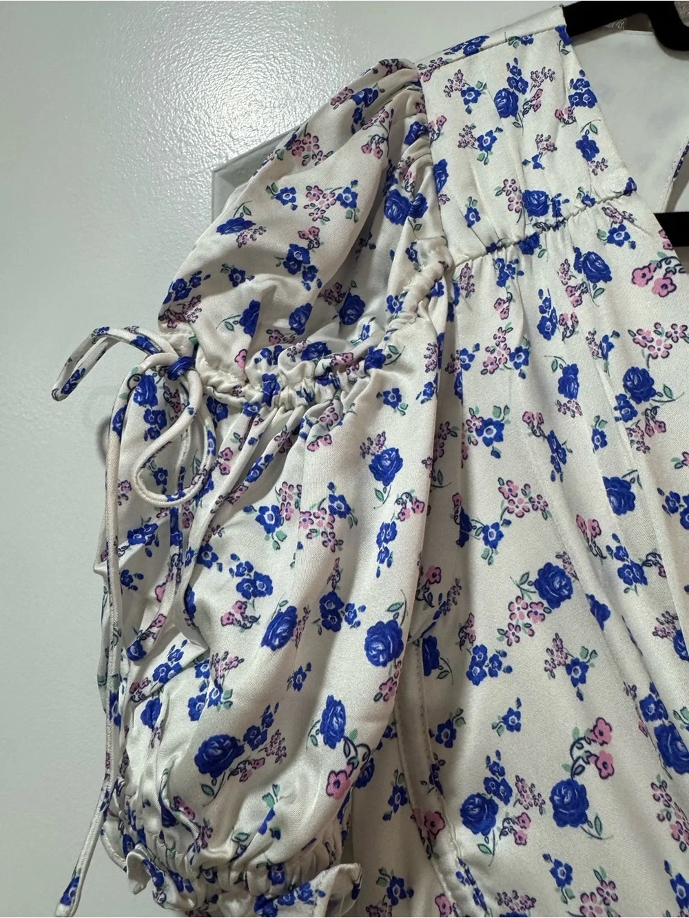For Love & Lemons Paulina Corset White Mini Dress with Blue Floral Print - M - Picture 9 of 13